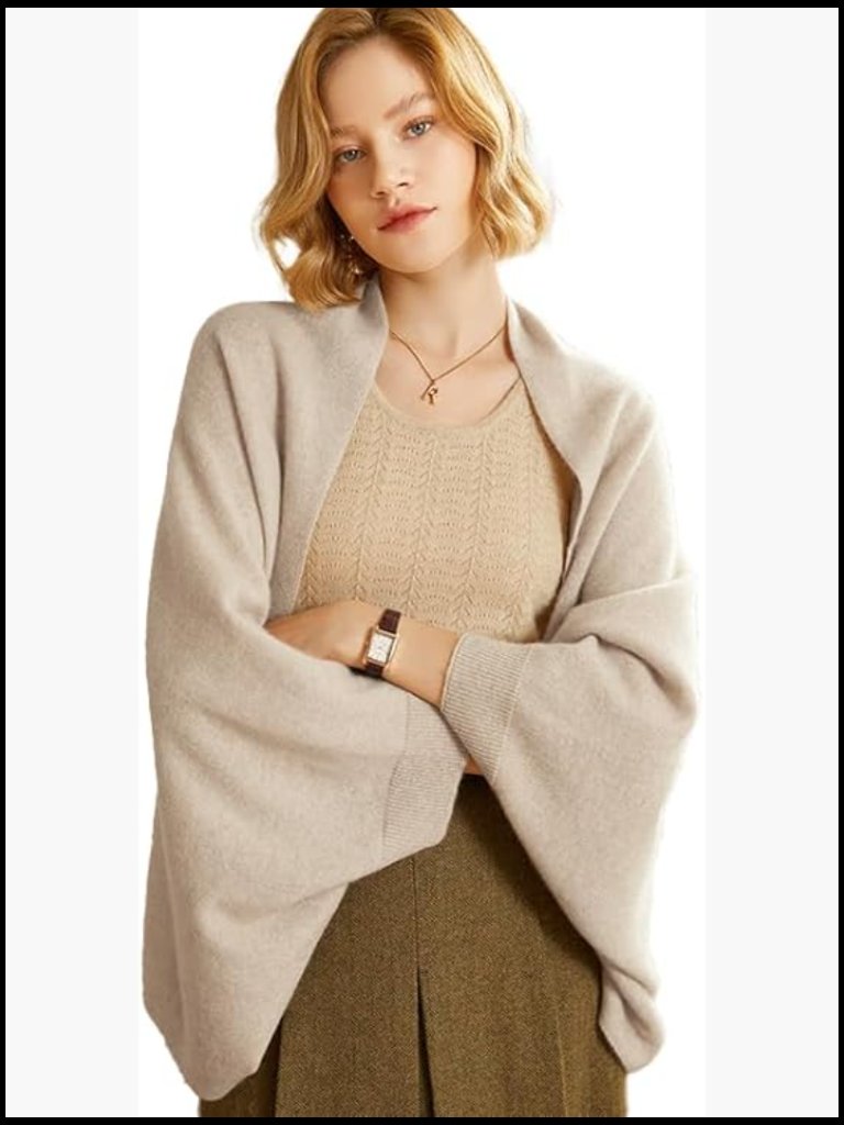 Soft Knitted Shawl Wrap With Sleeves Lightweight Open Front Poncho Classic